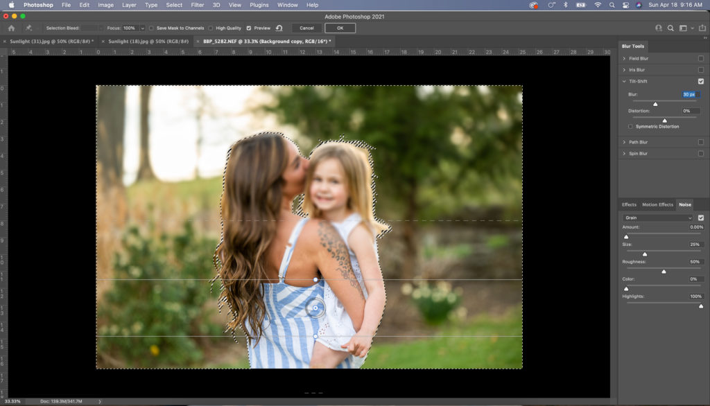 Editing in a gallery blur to a RAW file using Adobe Photoshop